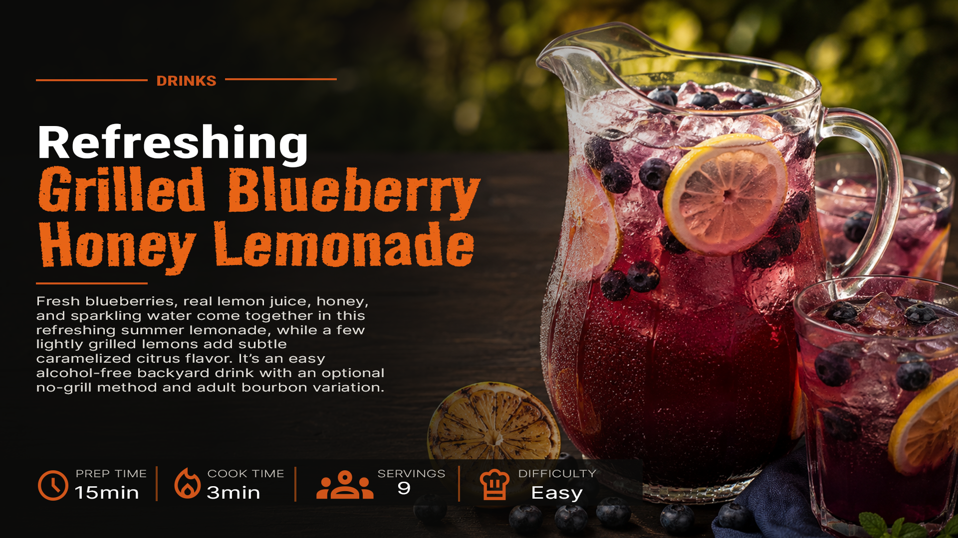 Grilled blueberry honey lemonade