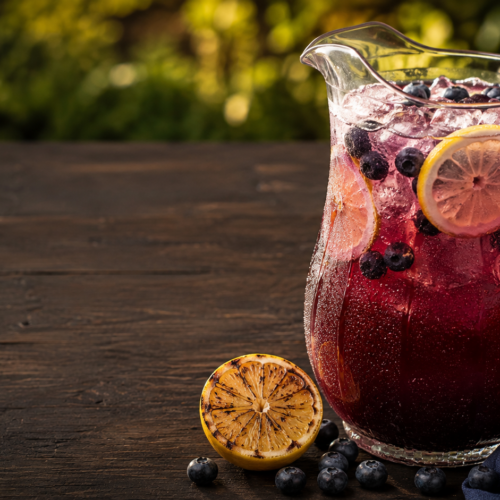 Blueberry honey lemonade over ice