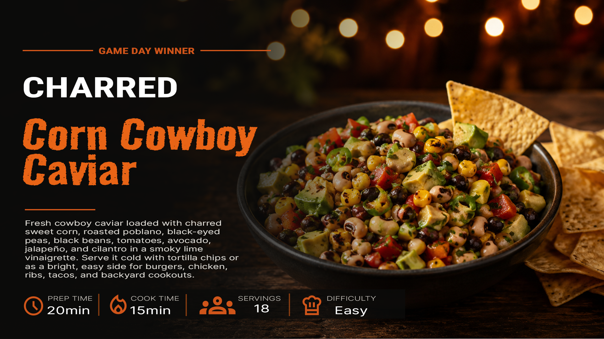 Charred corn cowboy caviar