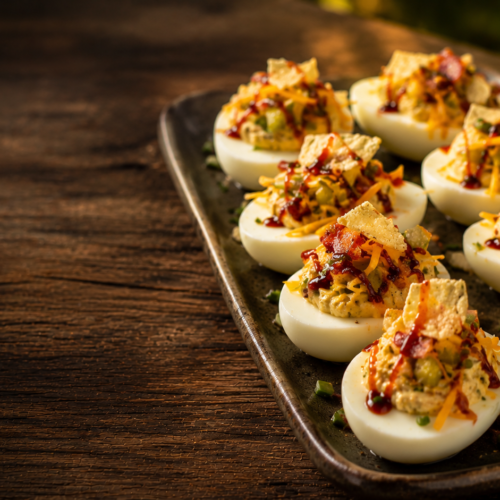 Loaded BBQ deviled egg bites