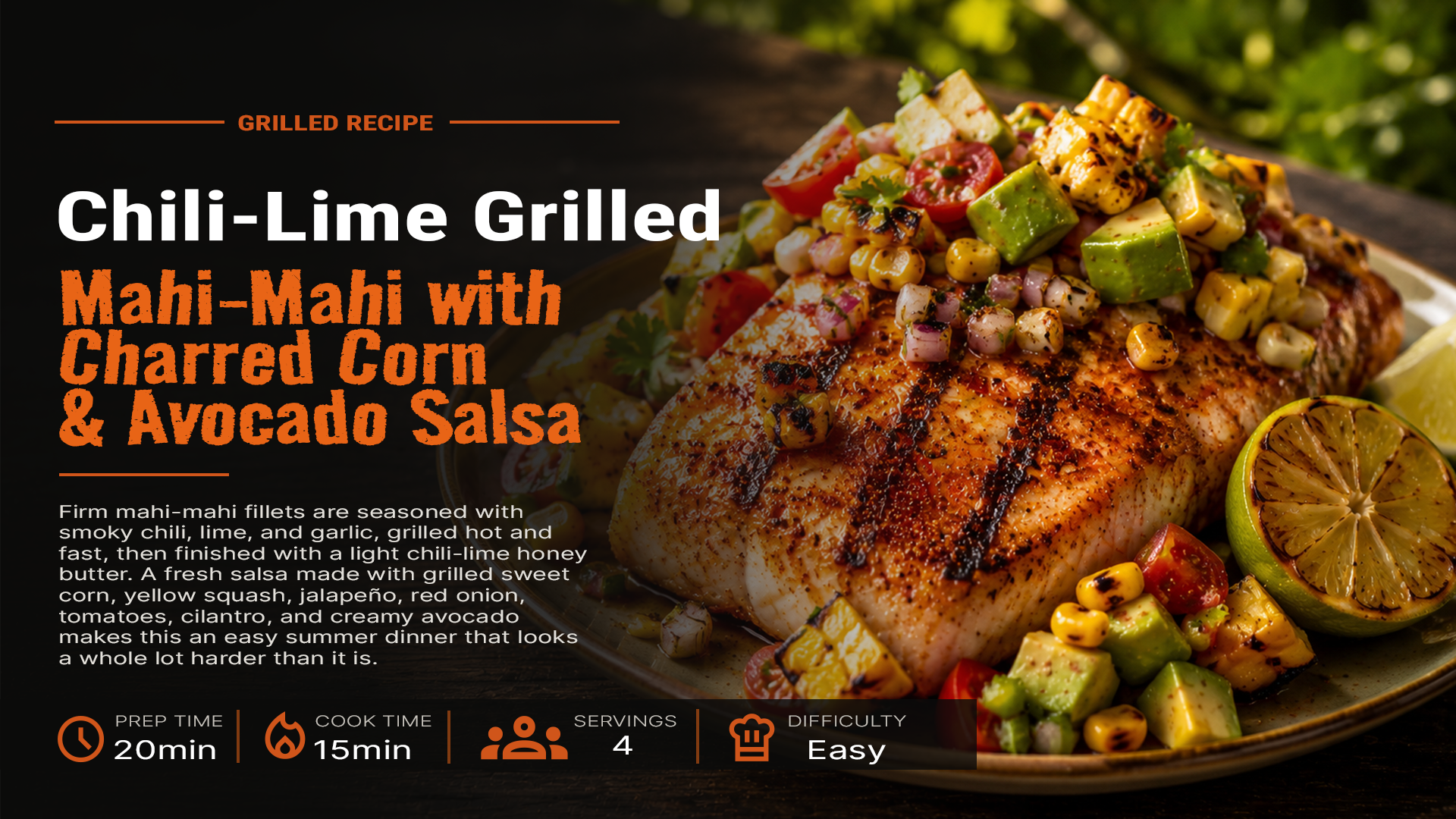 Chili-lime grilled mahi-mahi with corn and avocado salsa