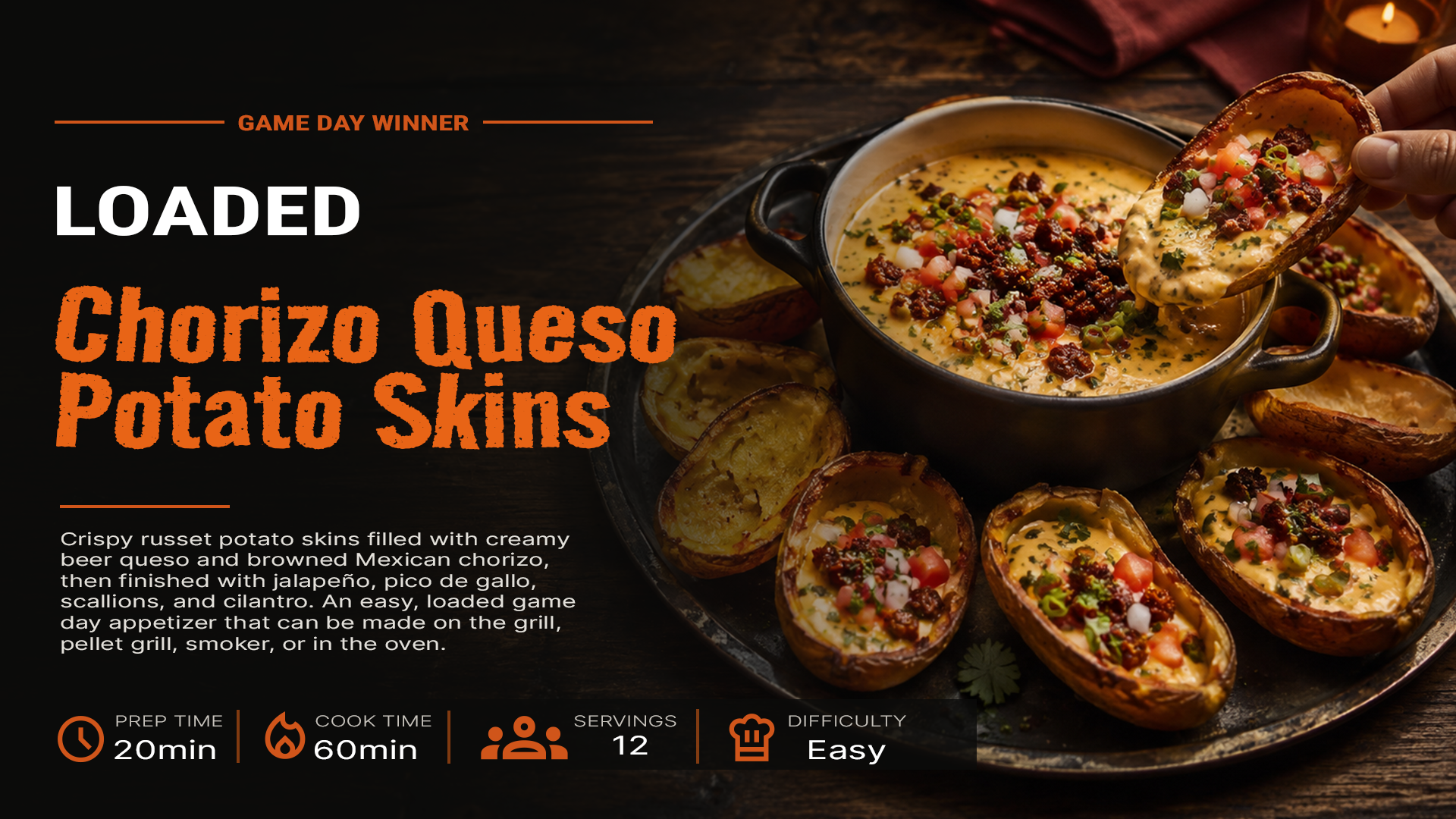 Loaded chorizo queso potato skins