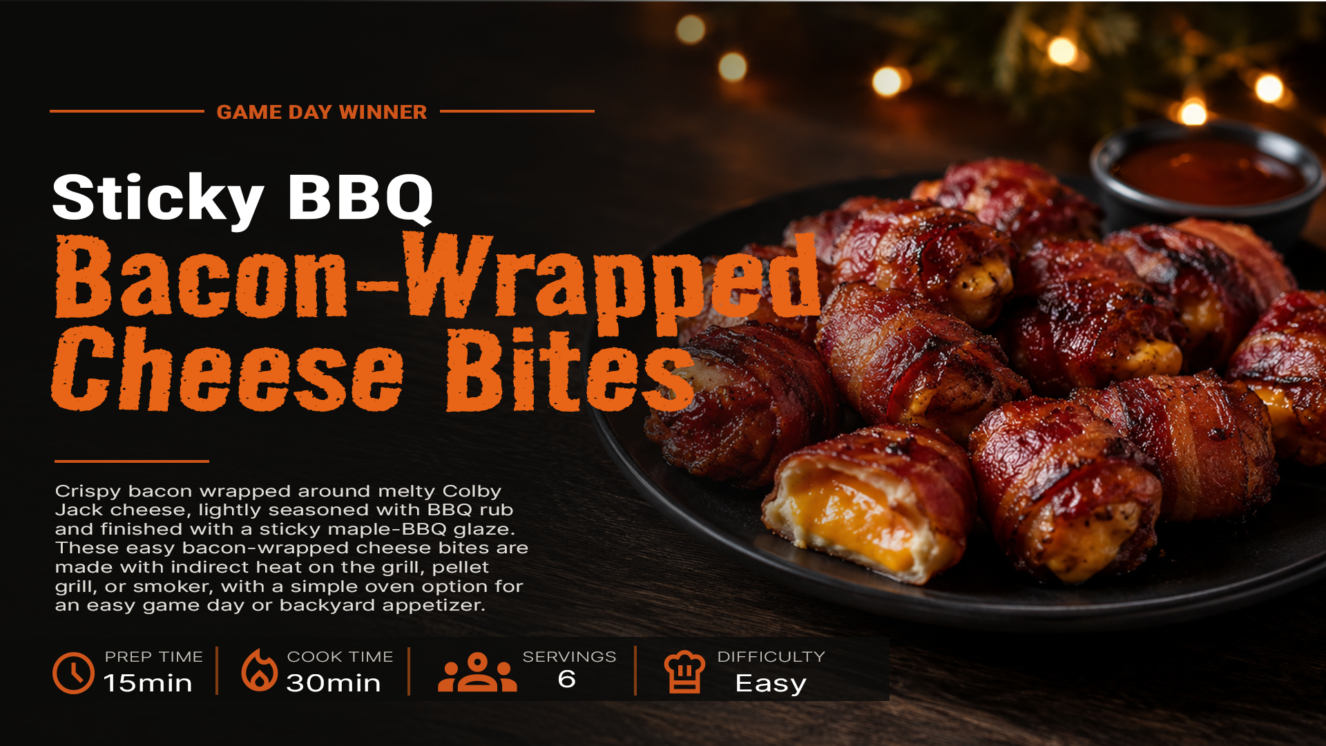 Sticky BBQ bacon-wrapped cheese bites